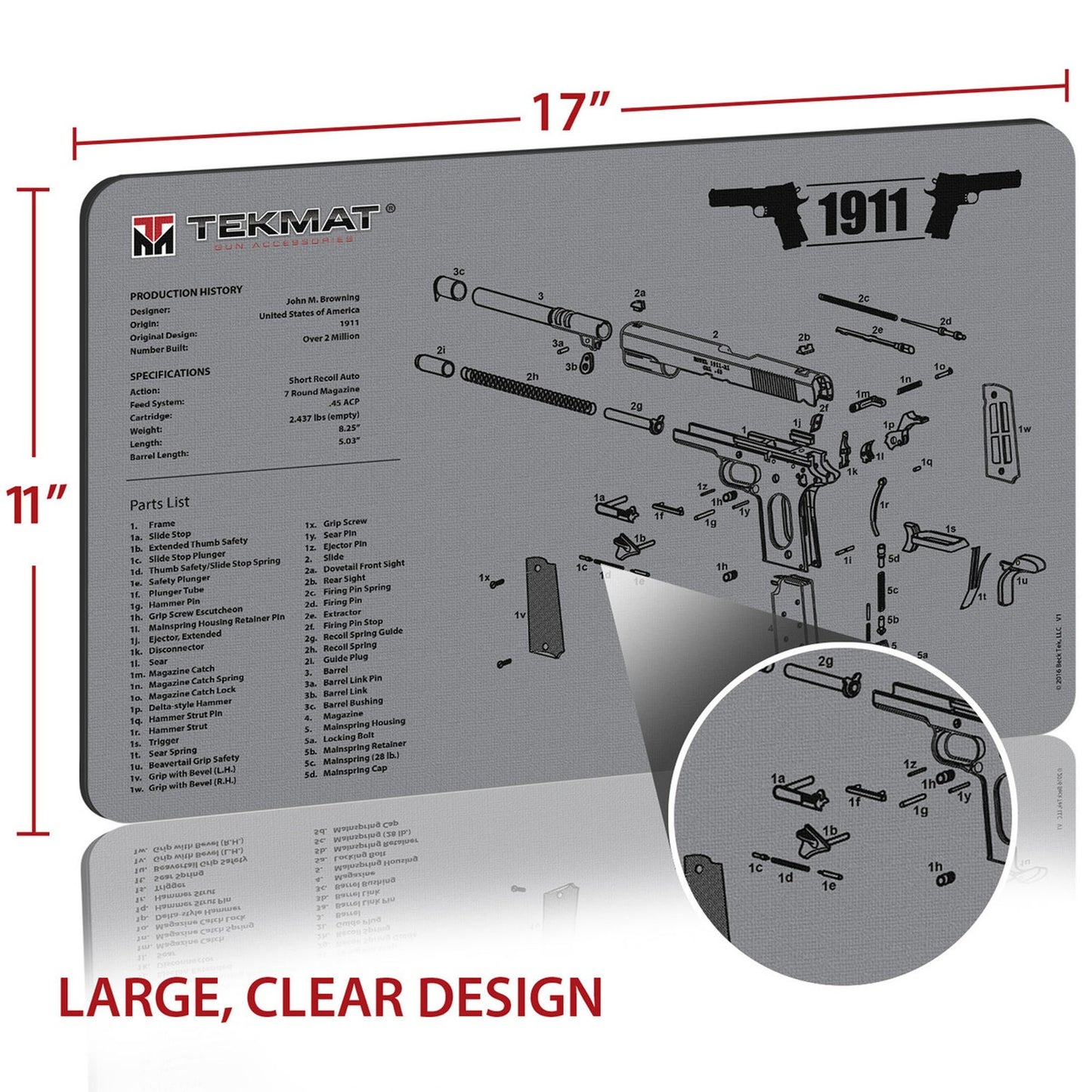 new TekMat Gun Cleaning Mat - 17" X 11" - 1911 Gray