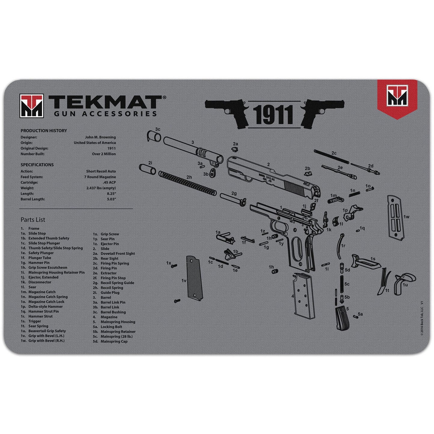 new TekMat Gun Cleaning Mat - 17" X 11" - 1911 Gray