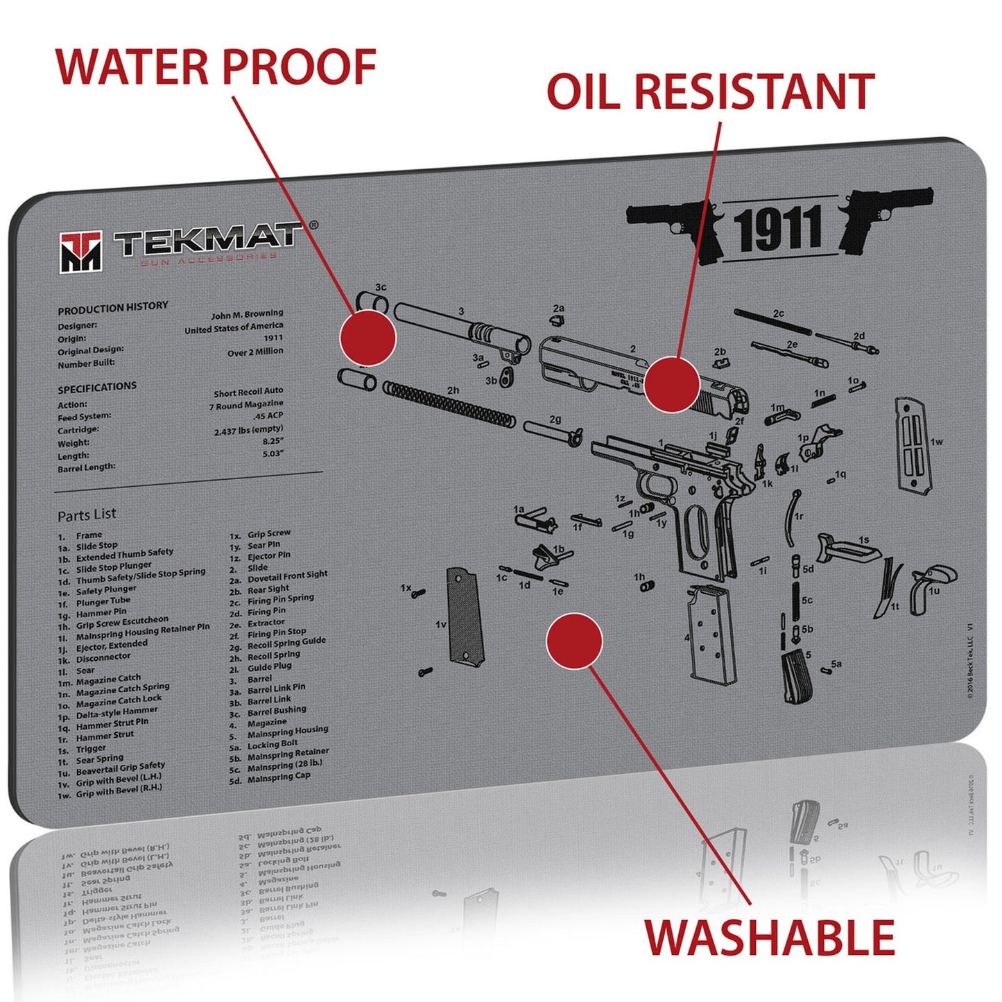 new TekMat Gun Cleaning Mat - 17" X 11" - 1911 Gray