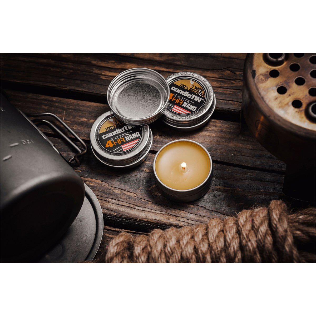 new Exotac CandleTIN Nano 1-Wick Emergency Survival Candle 3-Pack - Silver