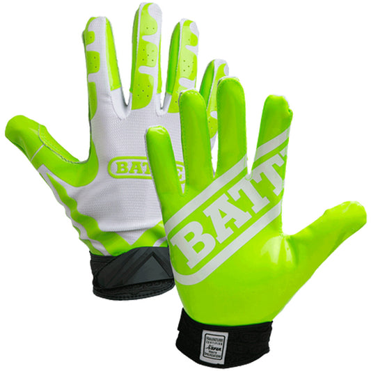 new Battle Sports Receivers Ultra-Stick Football Gloves - White/Neon Green